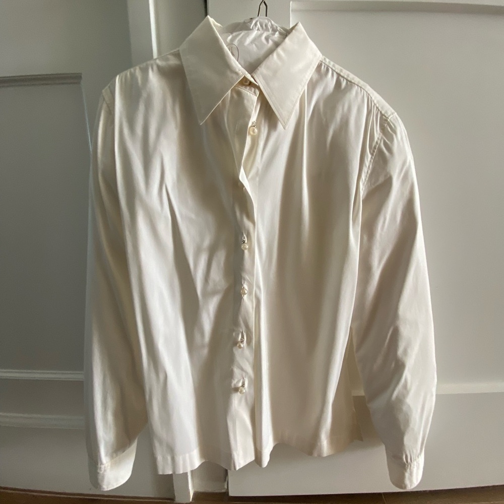 CHANEL pearl button up shirt